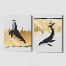 Модульная картина из двух частей Счастливые киты Malevich Store 123x80 см (MK21236)
