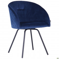 Мягкое кресло обеденное АМФ Sacramento черный металлокаркас поворотное мягкое сидение велюр темно-синее Ирпень