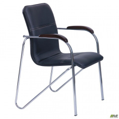 Офисное кресло-стул Самба хром с подлокотниками орех мягкое сидение черного цвета без канта Винница