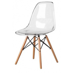 Пластиковий стілець Тауер-Вуд-А прозорий акрил на дерев'яних ніжках сидіння моноблок Тернопіль