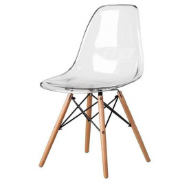 Пластиковий стілець Тауер-Вуд-А прозорий акрил на дерев'яних ніжках сидіння моноблок