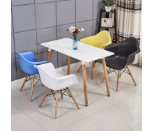 Комплект кухонный: Стол обеденный Нури SDM прямоугольный 120х80 см, белый + 4 Разноцветных кресла Тауэр Вуд SDM, пластик (hub_2be6wf)