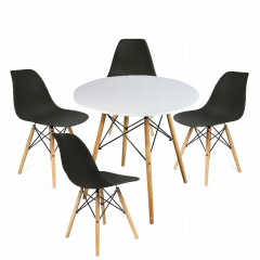 Круглий стіл JUMI Scandinavian Design black 80см. + 4 сучасні скандинавські стільці Луцьк