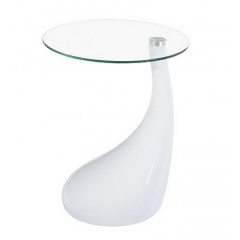 Столик дизайнерський журнальний SDM Перла пластик стільниця кругла скло 50 см Білий (hub_2qzk5i) Вознесенськ