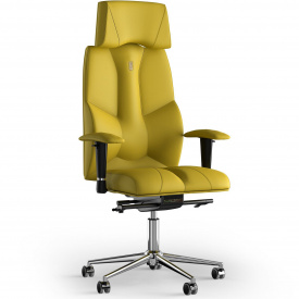 Кресло KULIK SYSTEM BUSINESS Экокожа с подголовником без строчки Желтый (6-901-BS-MC-0211)