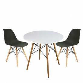 Круглий стіл JUMI Scandinavian Design black 80см. + 2 сучасні скандинавські стільці