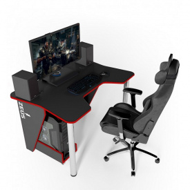 Игровой стол ZEUS IGROK-3L, черный/красный с LED подсветкой