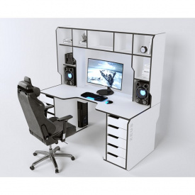 Геймерский эргономичный стол ZEUS Viking-3S, 160х85 (80) см, белый/черный