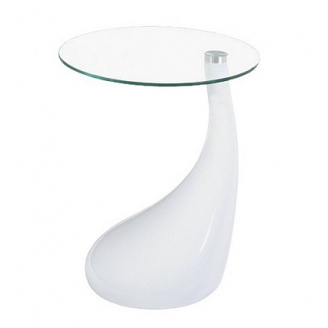 Столик дизайнерский журнальный SDM Перла пластик столешница круглая стекло 50 см Белый (hub_2qzk5i)