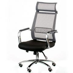 Кресло офисное Amazing black серая спинка-сетка с широким подголовником Ровно