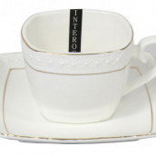 Чашка з блюдцем квадратна 90 мл порцелянова біла Снігова королева Interos 507006-A