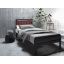 Кровать односпальная Герань Тенеро 90х190 см металлическая черная с мягким изголовьем коричневый кожзам Полтава