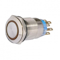 Кнопка металлическая TYJ 19-372 220V желтая с подсветкой, с фиксацией 2NO+2NC Аско Укрем (A0140010121) Одесса
