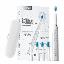 Электрическая зубная щетка звуковая Seago SG575 5 Насадок + 5 Режимов + Кейс Для Хранения Sonic Белая (594)