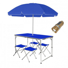 Комплект для кемпинга и пикника 3в1 раскладной стол со стульями Easy Campi Синий SB-9688Solar