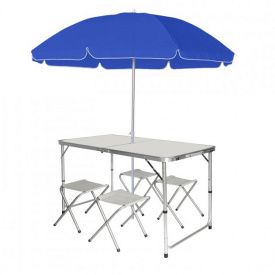 Набор туристический раскладной стол со стульями с зонтом 1.8 м Easy Campi в чемодане Белый
