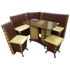 Кухонный уголок Ribeka Мустанг стол, стул и пуф Коричневый (05A01) Тячев