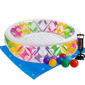 Детский надувной бассейн Intex 56494-2 Колесо 229 х 56 см с шариками 10 шт подстилкой насосом