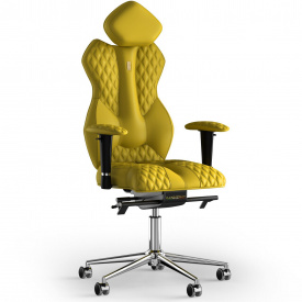 Кресло KULIK SYSTEM ROYAL Экокожа с подголовником со строчкой Желтый (5-901-WS-MC-0211)