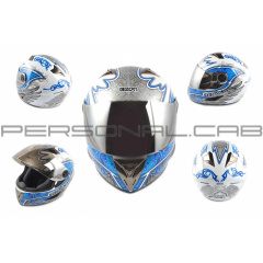 Шлем-интеграл (mod:B-500) (size:L, бело-синий, зеркальный визор, DARK ANGEL) BEON Кропивницький