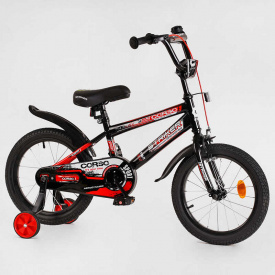 Велосипед 16" дюймов 2-х колёсный "CORSO" STRIKER EX - 16128 (1) ручной тормоз, звоночек, доп. колеса, СОБРАННЫЙ НА 75