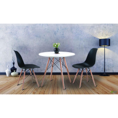 Стол круглый Helis + 4 пластиковых стула Aster Wood обеденная мебель набор №2 Надворная
