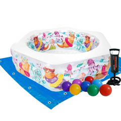Дитячий надувний басейн Intex 56493-2 «Весела Видра», 191 х 178 х 61 см, з кульками 10 шт, підстилкою, насосом Умань