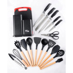 Набір ножів + кухонне начиння із силікону (19 предметів) на підставці Zepline ZP -067 Тячів
