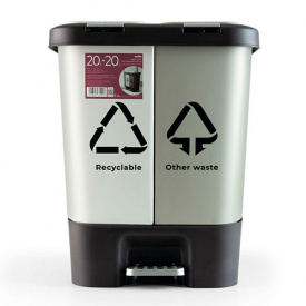 Сортировочное ведро для мусора с крышкой и педалью пластиковое MVM BIN-05 20+20L Light gray/Gray