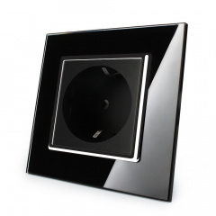 Розетка с заземлением Livolo черный хром стекло (VL-C7C1EU-12C) Бровари