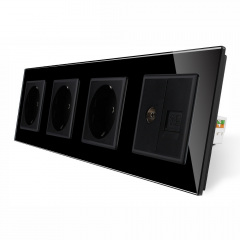 Розетка четырехместная комбинированная Силовая Интернет ТВ Livolo черный стекло (VL-C7C3EU1C1V-12) Линовица