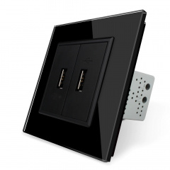 Розетка два USB с блоком питания 2.1А 5V Livolo черный стекло (VL-C792U-12) Львов
