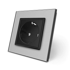 Розетка с заземлением Livolo серый черный стекло (VL-C7C1EU-15/12) Доманёвка