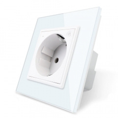 Wi-Fi розетка с заземлением Livolo 16А с шторками белый стекло (704000811) Новониколаевка