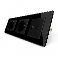 Розетка трехместная комбинированная Силовая Интернет ТВ Livolo черный стекло (VL-C7C2EU1C1V-12) Винница