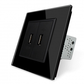 Розетка два USB с блоком питания 2.1А 5V Livolo черный стекло (VL-C792U-12)