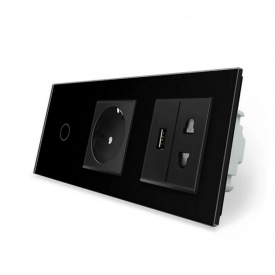 Сенсорний вимикач 1 сенсор 1 розетка 1 USB 1 розетка універсальна чорне скло Livolo