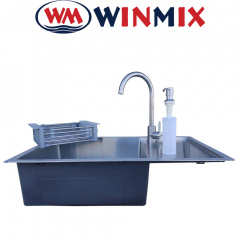 Кухонная мойка Winmix SET 7844-200x1-SATIN (со смесителем, диспенсером, сушкой в комплекте) Ковель