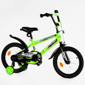 Детский велосипед с багажником и доп колесами CORSO Striker 16" Green (115254)
