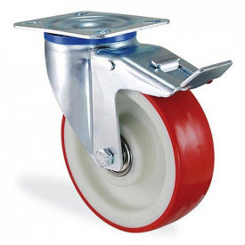 Колесо поворотное с крепежной панелью тормозом DC Di Candia Красный (414125L)