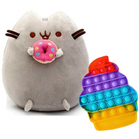 Мягкая игрушка кот c Пончиком и Pop it мороженое S&T Пушин кэт 18 х 15 см Серый/Розовый (n-2038)