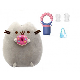 Набор мягкая игрушка кот c Пончиком и детский ниблер с насадками S&T Пушин кэт 18 х 15 см Серый (vol-2043)