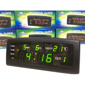 Настольные электронные часы VST-868 с будильником датой и температурой зеленый циферблат Черные