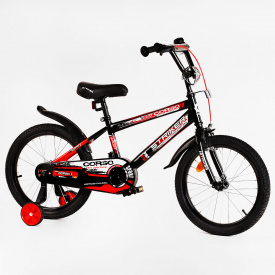 Детский велосипед с багажником и доп колесами CORSO Striker 18" Black and red (115255)