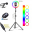 Набор блогера 4в1 Кольцевая лампа диаметром RGB 20см со штативом 2м + микрофон петличка + пульт Bluetooth Нове