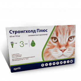 Капли для борьбы и профилактики паразитов для кошек Zoetis Stronghold Плюс 60 мг 5-10 кг 1 мл х 3 пипетки (10020781)