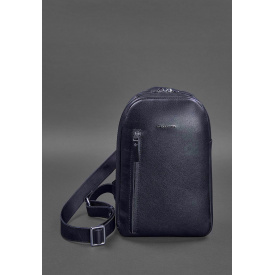 Кожаный мужской рюкзак (сумка-слинг) на одно плечо Chest Bag синий BlankNote