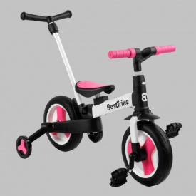 Велосипед-трансформер детский родительская ручка съемные педали Best Trike 10" Black and Pink (105226)