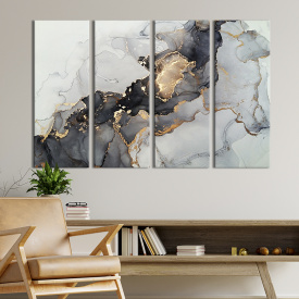 Модульная картина из 4 частей на холсте KIL Art Мрамор с тёмным узором 89x53 см (52-41)