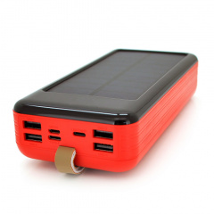 Повербанк Power bank KKD-6W 60000 mAh Solar, flashlight, Input: 5V/2.1A(MicroUSB, TypeC, Lightning), Output: 5V /2.1A(4xUSB), plastic, Red, BOX Токмак